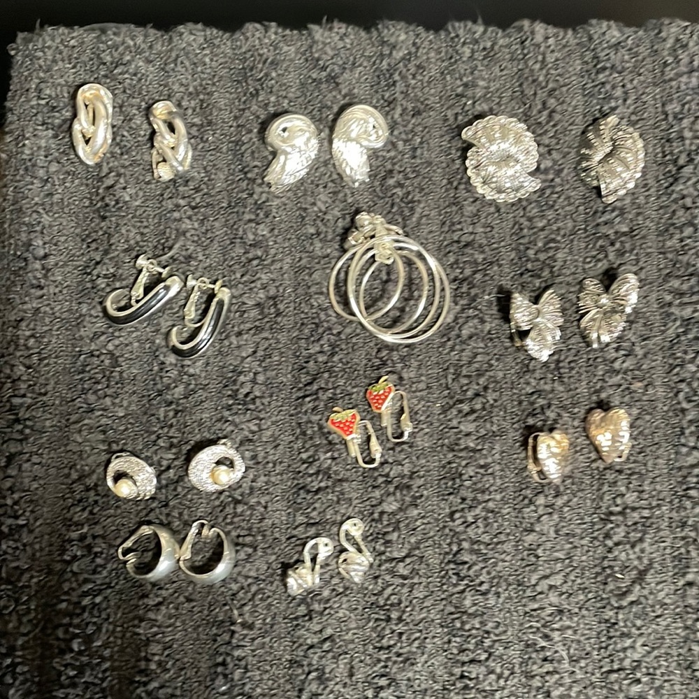 Clips Earrings (11 pair) color is silver.